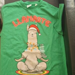 New Holiday Llama Santa theme graphic tee shirt